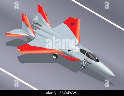 Illustration vectorielle isométrique détaillée d'un F-15 Eagle Jet Fighter au sol Illustration de Vecteur