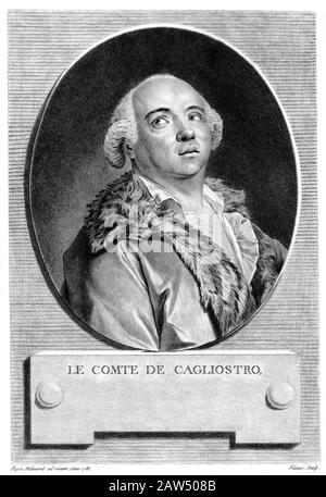 1785 , FRANCE : ALESSANDRO CONTE DI CAGLIOSTRO ( NÉ GIUSEPPE BALSAMO , 1743 - 1795 ) . Portrait gravé au XIXe siècle par Vinsac à partir du port d'origine Banque D'Images