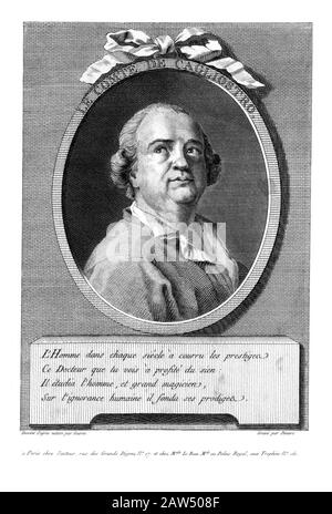 1785 CA , FRANCE : Alessandro CONTE DI CAGLIOSTRO ( né GIUSEPPE BALSAMO , 1743 - 1795 ) . Portrait gravé au XIX siècle par Devere de l'original p Banque D'Images