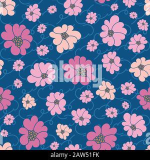 la cerise rose fleurit sur un fond bleu classique avec un motif vectoriel sans couture Illustration de Vecteur