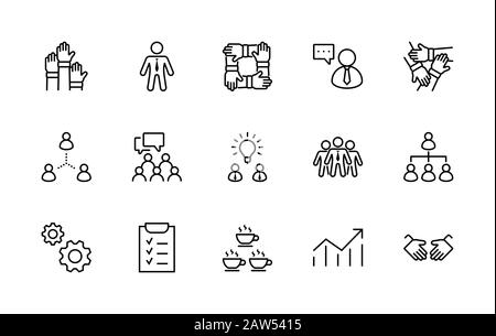 Ensemble D'Icônes De Ligne Vectorielle Liées Au Travail D'Équipe. Contient Des Icônes Telles Que Handshake, Check, Idea, Coffee, Gears, Cooperation, Collaboration, Team Meeting Et Illustration de Vecteur