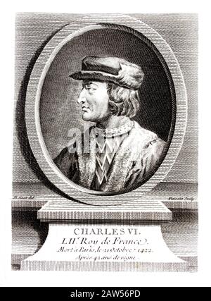 1400 Ca , FRANCE : Roi DU roi CHARLES VI DE FRANCE ( 1368 – 1422 ) appelé le bien-aimé et le Mad . Portrait graveur , XIX siècle . Fils de t Banque D'Images