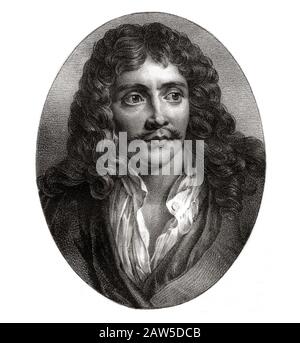 1650 CA , FRANCE : l'écrivain de jeu français MOLIERE ( né Jean-Baptiste Poquelin , 1622 - 1673 ) . Portrait du graveur français , 1835 . - Molière - Th Banque D'Images