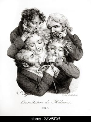 1823 , FRANCE: Caricature satyrique française de Louis Léopold BOILLY ( 1761 - 1845 ) intitulée ' consultation de médecins ' ( consultation de médecins ) , Banque D'Images