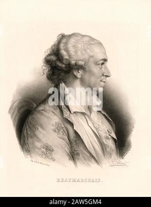 1830 CA , FRANCE : le célèbre dramaturge français Pierre-Augustin CARON DE BEAUMARCHAIS ( 1732 - 1799 ). Portrait de Zéphirin Félix Jean Marius bel Banque D'Images