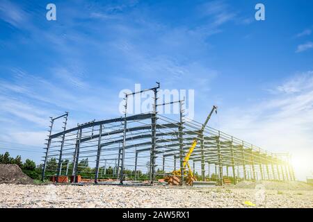 Chantier, structure de châssis en acier en construction Banque D'Images