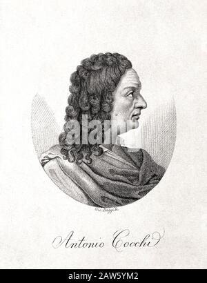 1750 CA , ITALIE : Portrait D'ANTONIO COCCHI ( 1695 – 1758 ) . Gravure de G. Boggi ( XIX siècle ) . Était un médecin italien, naturaliste et bref Banque D'Images