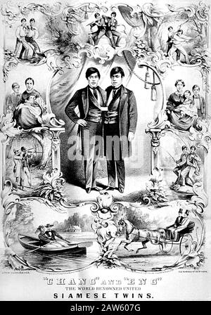 1853 CA , États-Unis : le célèbre né thaïlandais-américain a rejoint LES JUMEAUX SIAMOIS Chang et Eng BUNKER ( 1811 - 1874 ), affiche pour les représentations autour des États-Unis Banque D'Images