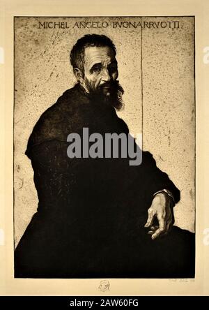 1913, Tchécoslovaquie , Prague : le peintre et graveur tchèque EMIL ORLIK ( 1870 - 1932 ). Portrait de L'artiste et du génie de la Renaissance italienne MICHELA Banque D'Images