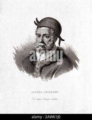 1600 CA , ITALIE : l'italien ANDREA CESALPINO ( 1519 - 1603 ), médecin, philosophe et botaniste . Portrait gravure du XIX siècle par G. Guz Banque D'Images