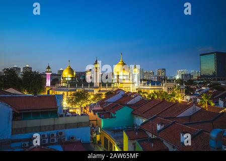 rue arabe et masjid sultan la nuit, singapour Banque D'Images