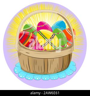 Oeufs de Pâques .Panier d'oeufs . Belle carte de Pâques. Illustration. Banque D'Images