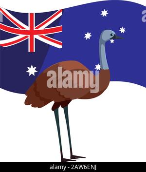 emu avec drapeau australien dans la conception de l'illustration vectorielle d'arrière-plan Illustration de Vecteur