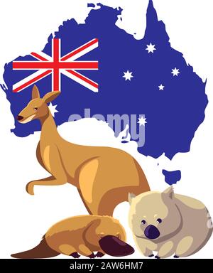 animaux de l'australie avec carte de l'australie dans le fond vecteur illustration design Illustration de Vecteur