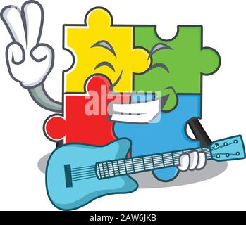 Une photo de puzzle jouet jouant une guitare Illustration de Vecteur