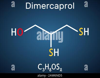 Dimercaprol, bal, anti-Lewisite britannique, C3H8O2, molécule. Il s'agit d'un agent chélatant, antidote contre le lewisite des gaz toxiques. Formule chimique structurelle o Illustration de Vecteur