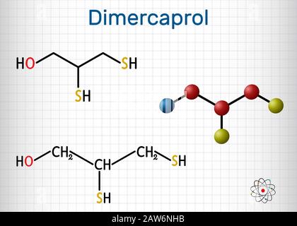 Dimercaprol, bal, anti-Lewisite britannique, C3H8O2, molécule. Il s'agit d'un agent chélatant, antidote contre le lewisite des gaz toxiques. Formule chimique structurelle A Illustration de Vecteur