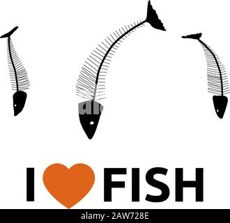 Illustration vectorielle des os de poisson. Design d'art de vêtements Illustration de Vecteur