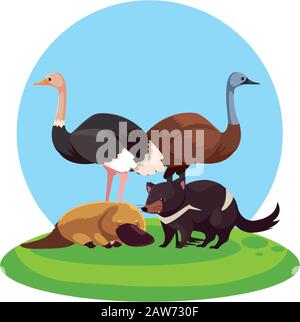animaux d'australie sur la conception d'illustration vectorielle de paysage Illustration de Vecteur