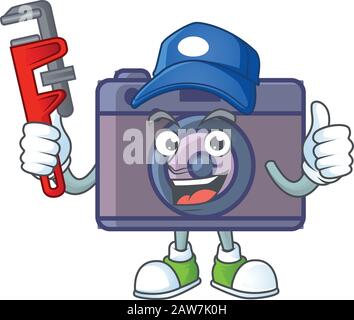 Appareil photo rétro Smiley Plumber sur le style d'image de la mascotte Illustration de Vecteur