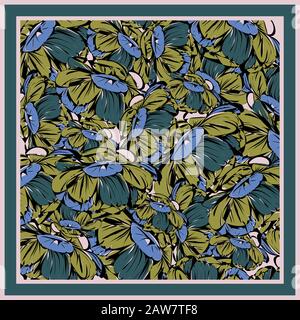 Couleurs délicates du foulard en soie avec pivoine à fleurs. Illustration de Vecteur