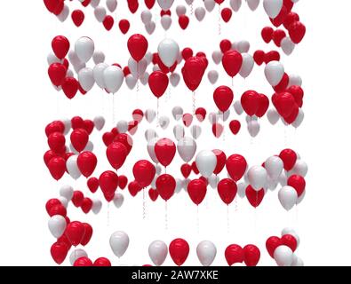 Ballons rouges et blancs isolés sur fond blanc bokeh doux. illustration tridimensionnelle Banque D'Images