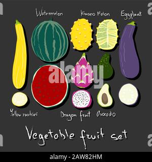 Ensemble de fruits à légumes. Illustration de Vecteur