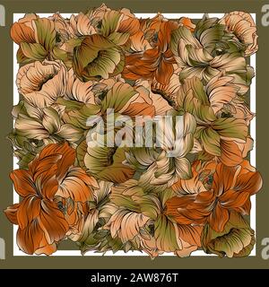 Couleurs délicates du foulard en soie avec pivoine à fleurs. Illustration de Vecteur