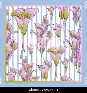 Des couleurs délicates du foulard en soie avec des callas fleuries. Illustration de Vecteur