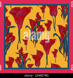 Des couleurs délicates du foulard en soie avec des callas fleuries. Illustration de Vecteur
