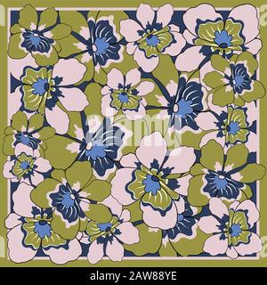 Couleurs délicates du foulard en soie avec fleurs fleuries. Illustration de Vecteur