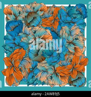 Couleurs délicates du foulard en soie avec pivoine à fleurs. Illustration de Vecteur