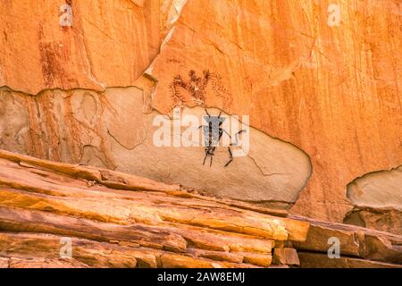 Panneau De Pictogrammes Temple Mountain Wash, Barrière Canyon Et Fremont Style, Région De San Rafael Swell, Près Du Parc National De La Vallée De Goblin, Plateau Du Colorado, Utah Banque D'Images