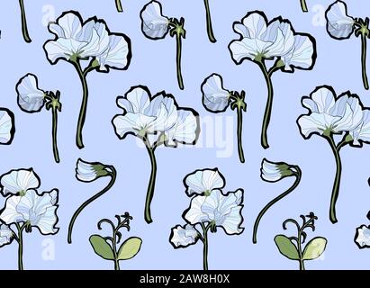 Joli motif fleuri avec fleurs de pois doux. Illustration de Vecteur
