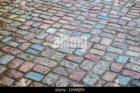 Vue rapprochée détaillée sur les textures de rue pavées en haute résolution Banque D'Images