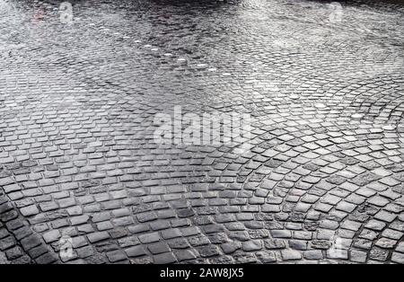 Vue rapprochée détaillée sur les textures de rue pavées en haute résolution Banque D'Images