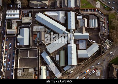 Vue aérienne verticale depuis plus de 1500' de HMP Preston, Lancashire Banque D'Images