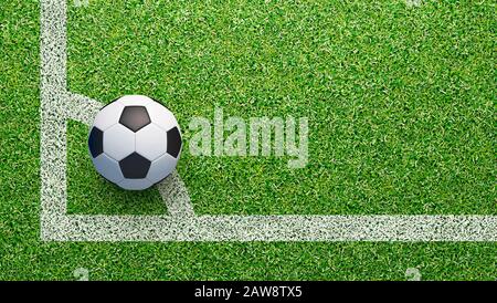 Terrain de football avec ballon de football et ligne, rendu en relief Banque D'Images