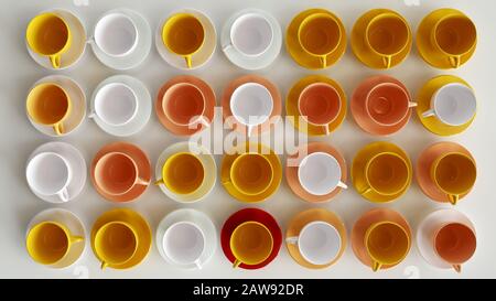 De nombreuses tasses colorées sur fond blanc - rendu 3D Banque D'Images