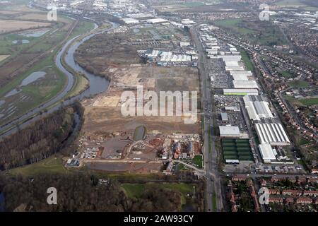 Vue aérienne des terrains de développement sur Wheatley Hall Road, Doncaster DNT 2 Banque D'Images