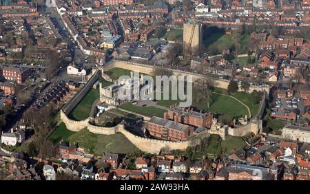 Vue aérienne sur Lincoln, y compris le château Banque D'Images