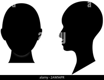 Silhouette avant et latérale d'une tête d'adolescent. Avatar anonyme de personne neutre selon le sexe Illustration de Vecteur