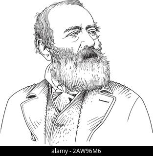 Antonio Santi Giuseppe Meucci était un inventeur italien et un associé de Giuseppe Garibaldi, une figure politique majeure dans l'histoire de l'Italie. Illustration de Vecteur