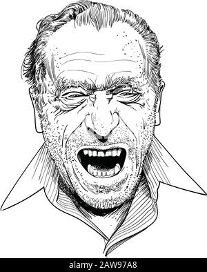 Henry Charles Bukowski était poète, romancier et écrivain allemand-américain. Illustration de Vecteur