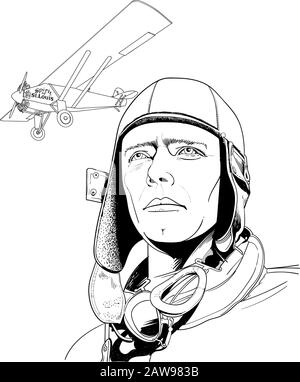 Charles Augustus Lindbergh était aviateur américain, officier militaire, auteur, inventeur et militant. Illustration de Vecteur