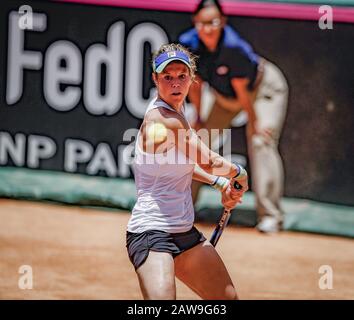 Florianopolis, Brésil. 7 février 2020. Tennis, dames: FED Cup - qualification Round, qualification, Brésil - Allemagne, Pereira (BRA) contre Siegemund (GER). Joueur de tennis allemand Laura Siegemund en action. Crédit: Diorgenes Pandini/Dpa/Alay Live News Banque D'Images