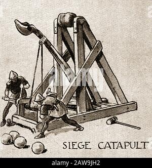 Illustration des années 1940 montrant des armes de combat historiques - Siege Catapult Banque D'Images