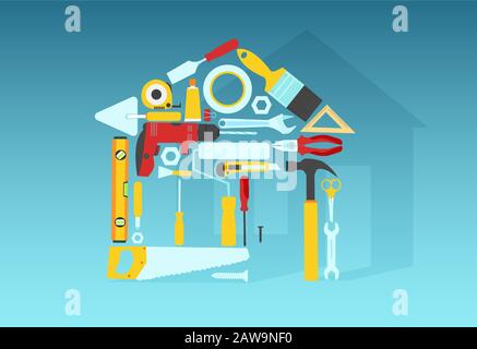 Vecteur d'outils de réparation à domicile façonné comme une maison Illustration de Vecteur