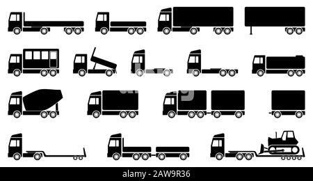 Jeu de camions vectoriels, illustration de la conception plate de transport, transport et expédition dans eps 10 Illustration de Vecteur