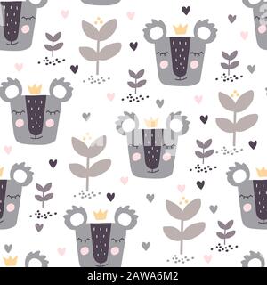 Motif sans couture avec joli imprimé koyala princesse pour bébé Illustration de Vecteur